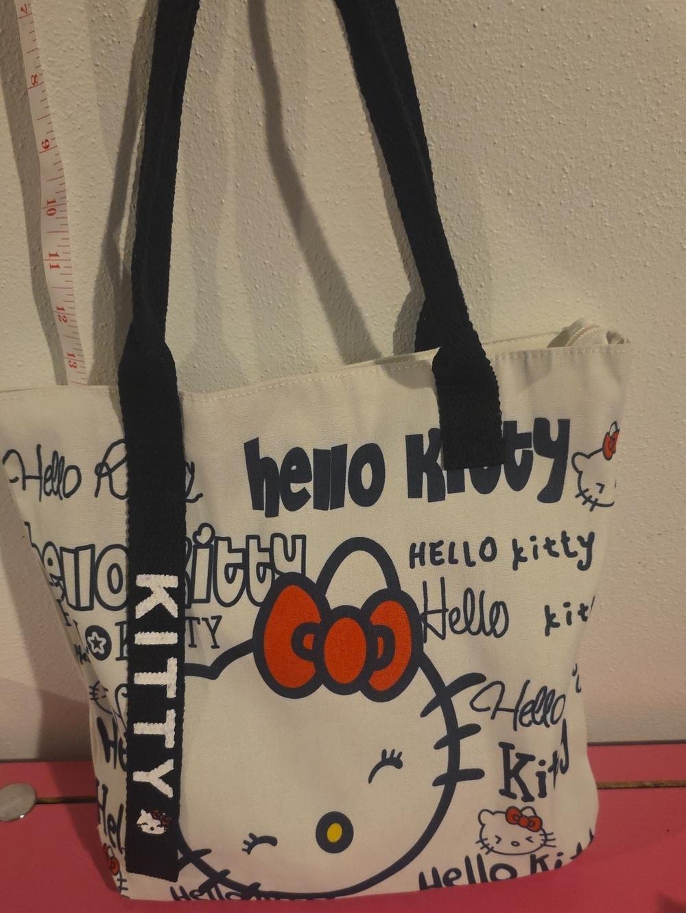 Hello Kitty Canvas Tote Bag in White and Black